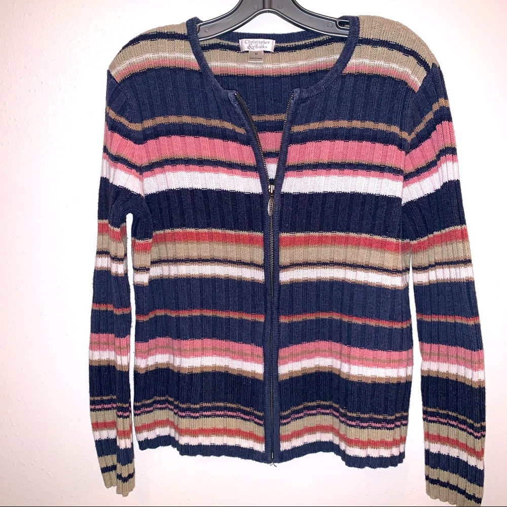 Christopher Banks Medium Multi ColorRamie Cotton Zipper Sweater